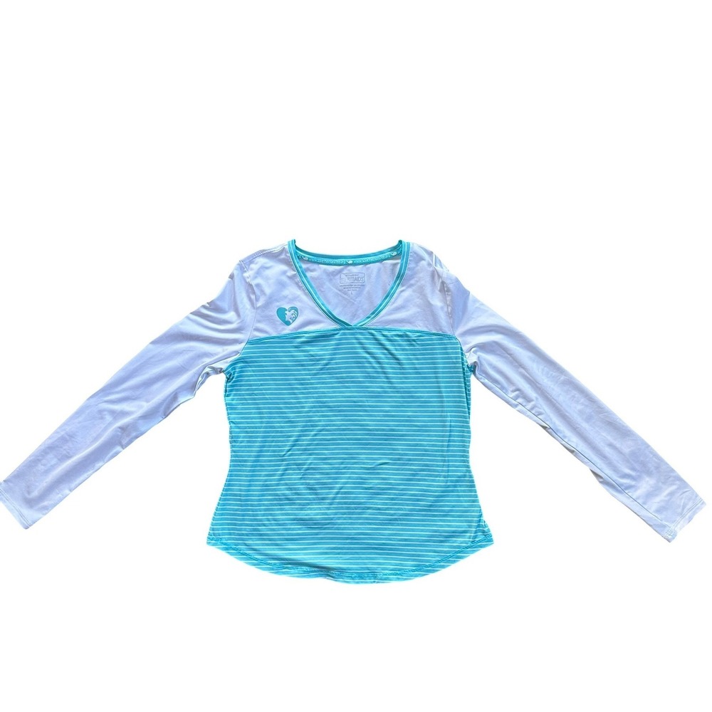 Chubby Mermaids Long Sleeve Shirt Womens Large Turquoise White Striped Manatee